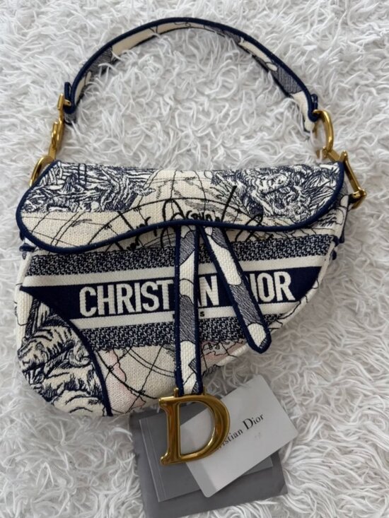 Dior Handbags - CHRISTIAN DIOR Canvas Embroidered Around the World Saddle Bag in Blue